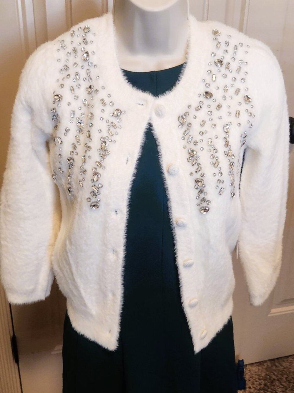 Rachel Zoe XS White fuzzy sparkle sweater